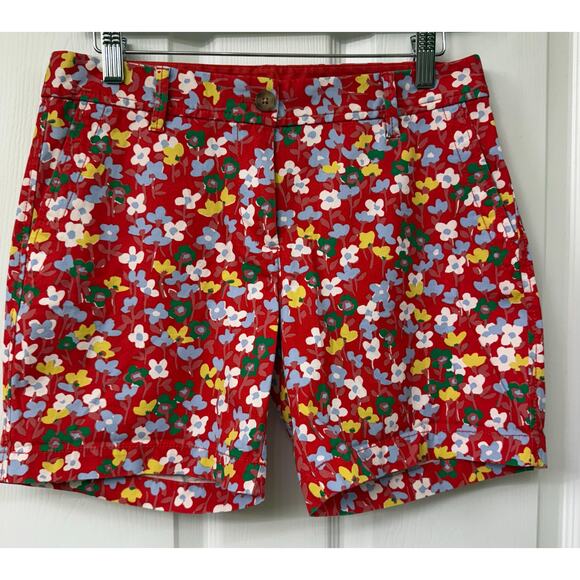 Talbots Girlfriend Chino Shorts red Floral Print Size 2 petite Cottage core - Picture 1 of 6